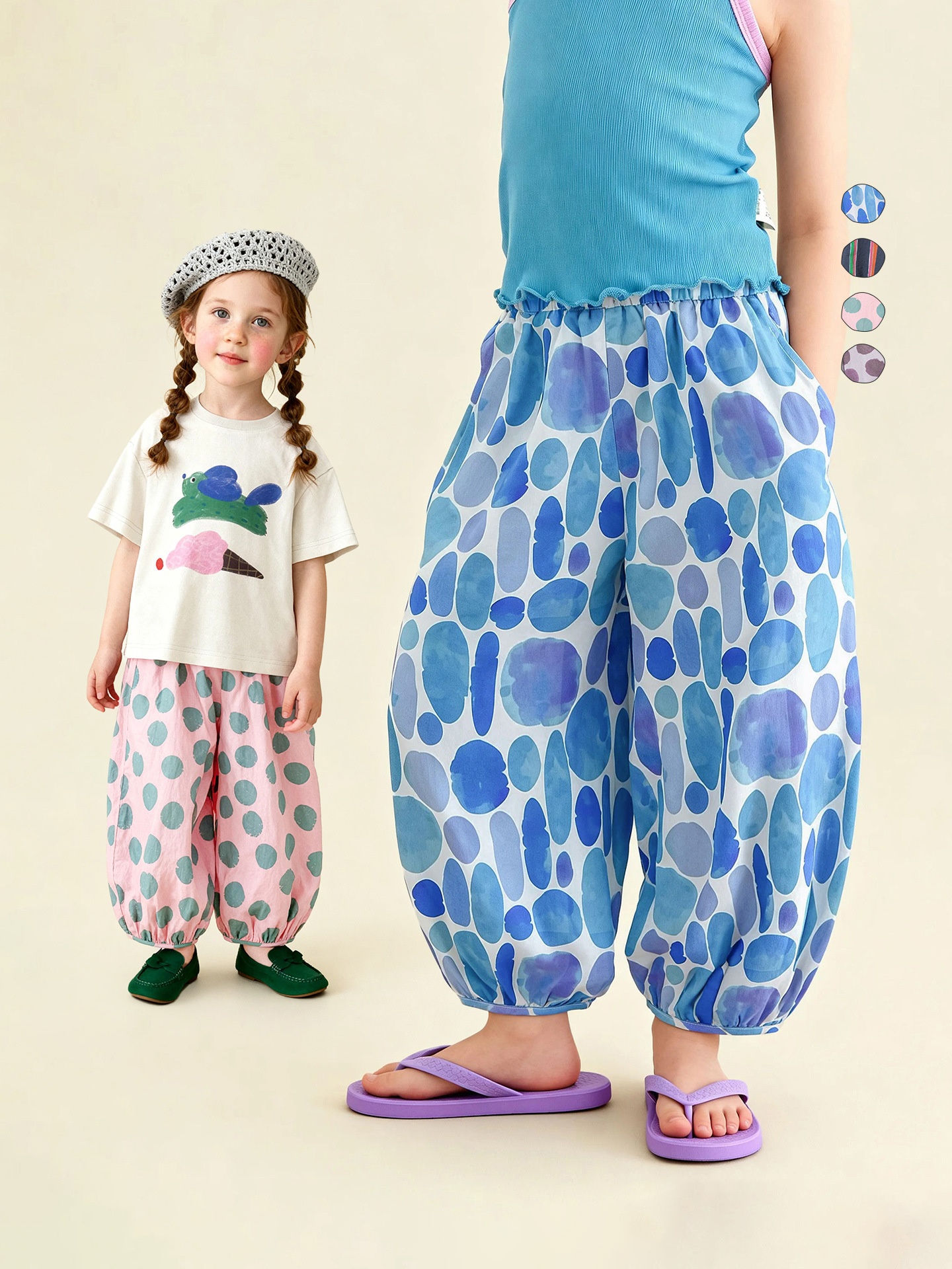 Arrival Childrens Color-Block Striped And Polka-Dot Anti-Mosquito Pants