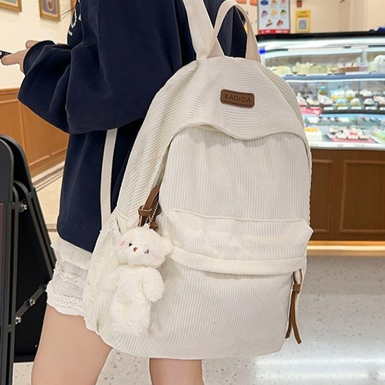 Harajuku-style Corduroy Backpack For College Classes