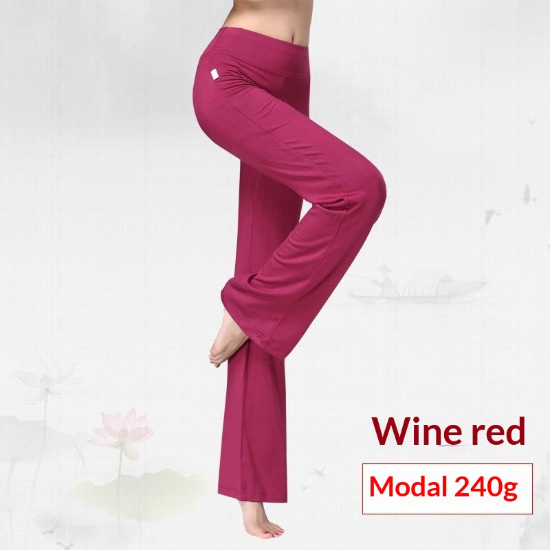 Womens Solid-Color Modal Yoga Pants Wine Red S