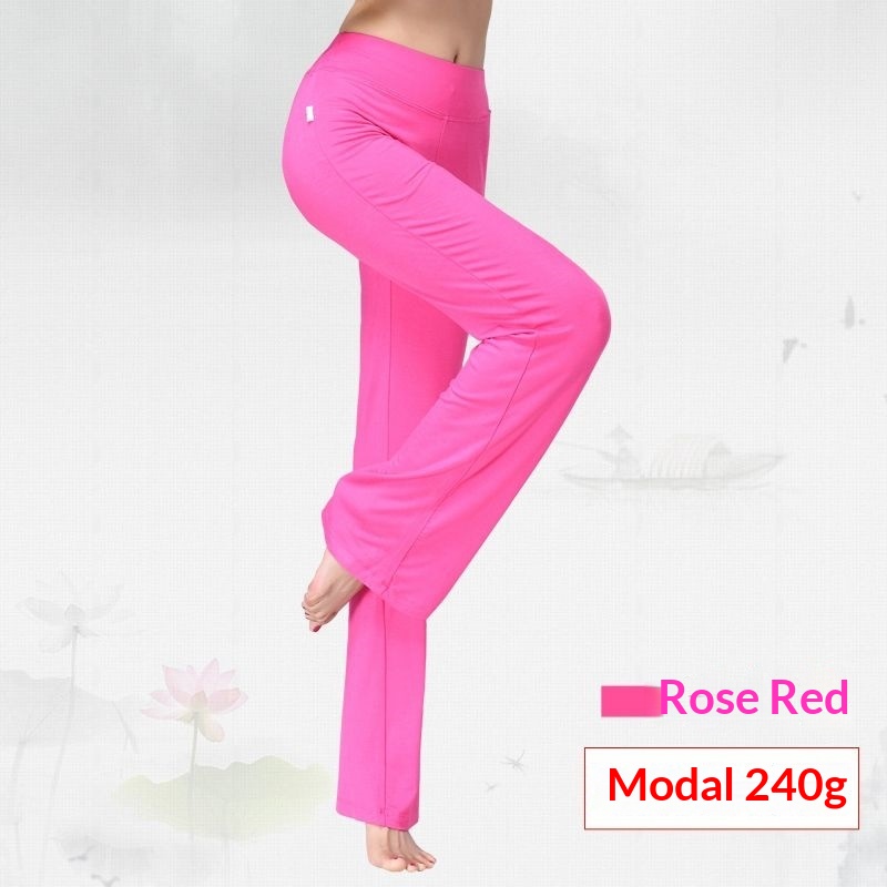 Womens Solid-Color Modal Yoga Pants Rose Red S