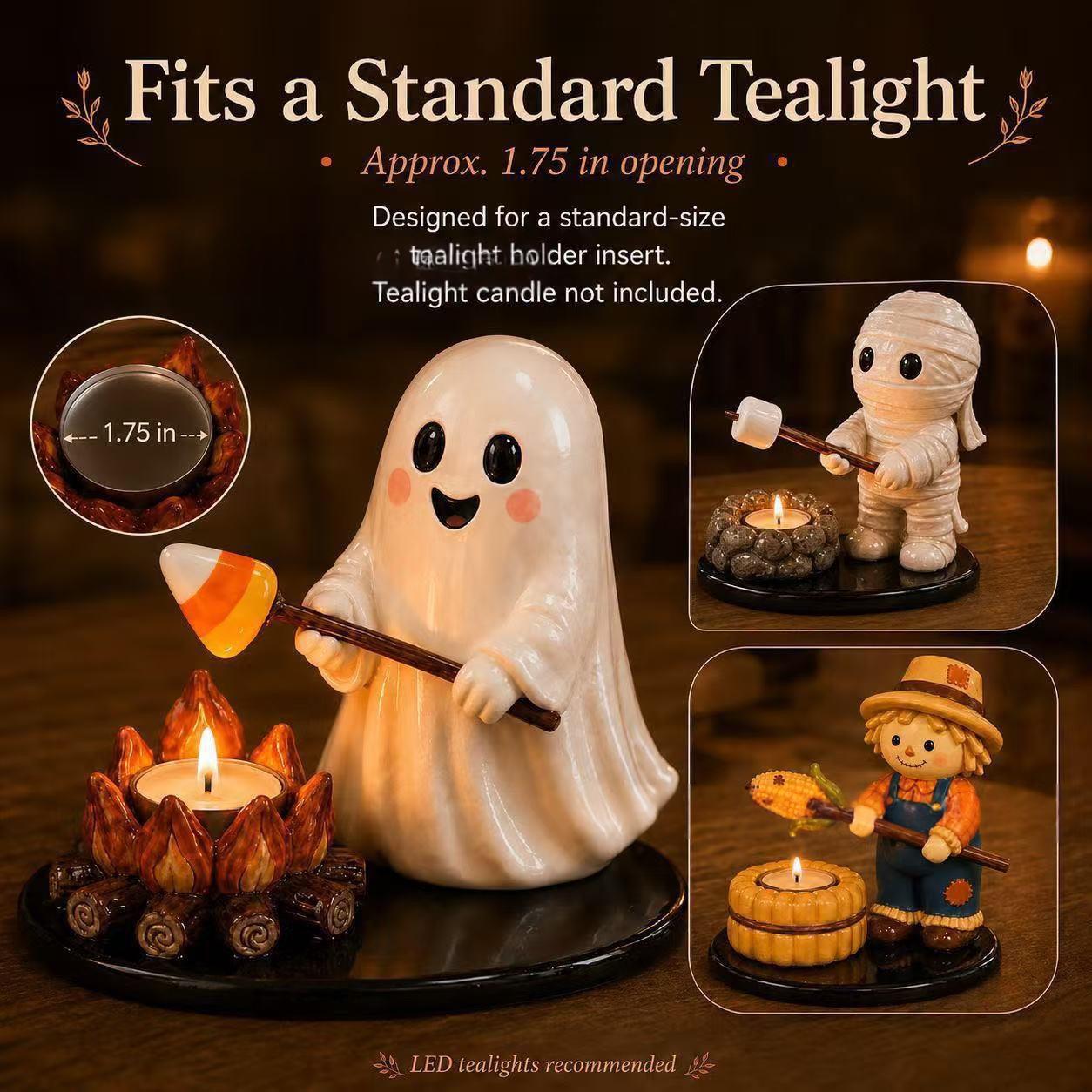 Suport pentru lumânări tip „tealight” pentru focul de tabără de Halloween, suport multifuncțional din rășină pentru lumânări, figurină, figurină artizanală