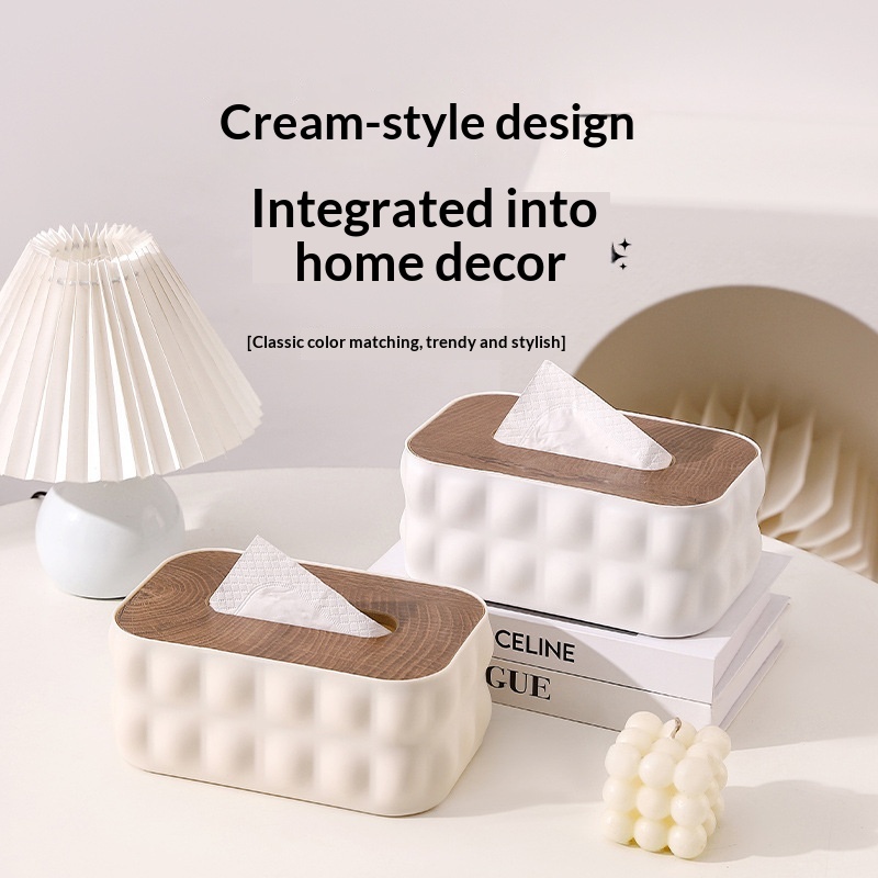 Wooden-lid Tissue Box Bathroom Tissue Box Plastic Desktop Storage Box