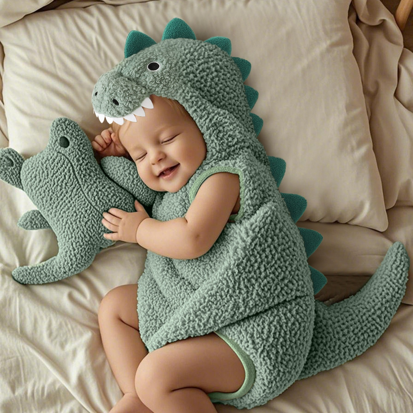 Multi-colored Fleece Romper In A Little Dinosaur Design