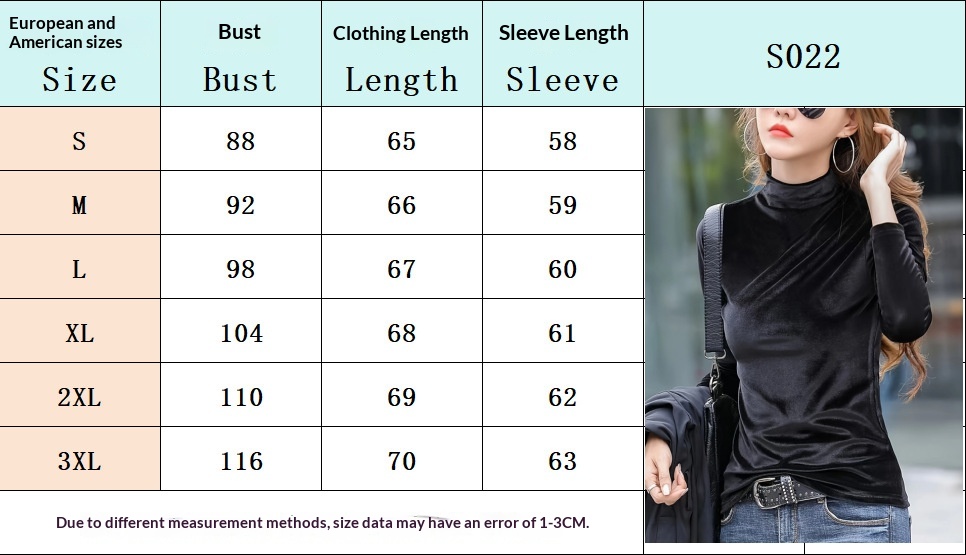 Velvet Mock Neck Long Sleeve Top - Size Chart