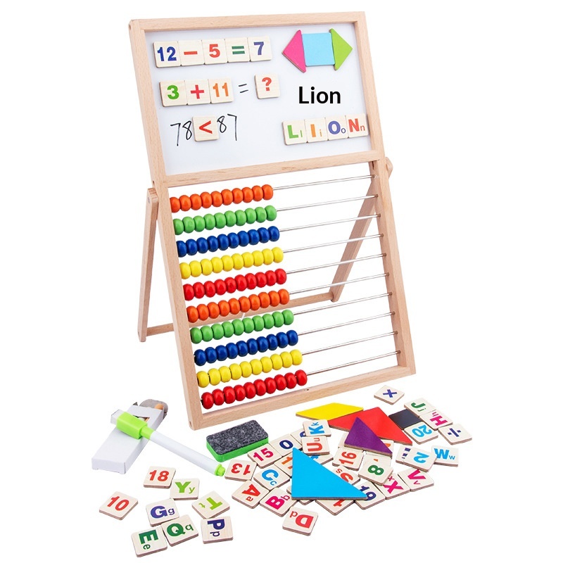 Multifunctional Double-Sided Magnetic Drawing Board With Calculation Stand, Solid Wood Counter