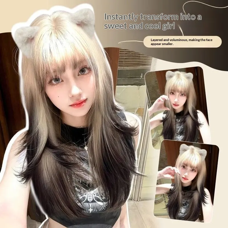 Milk-brown Ombre High-layered Explosion-top Dyed Synthetic Full-head