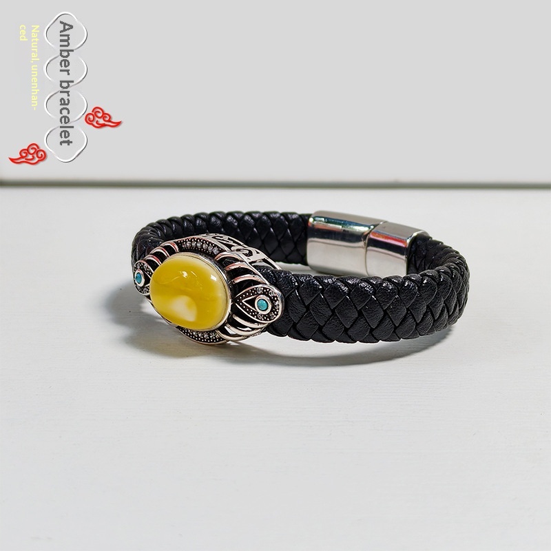 Ethnic-style Amber And Beeswax Bracelet