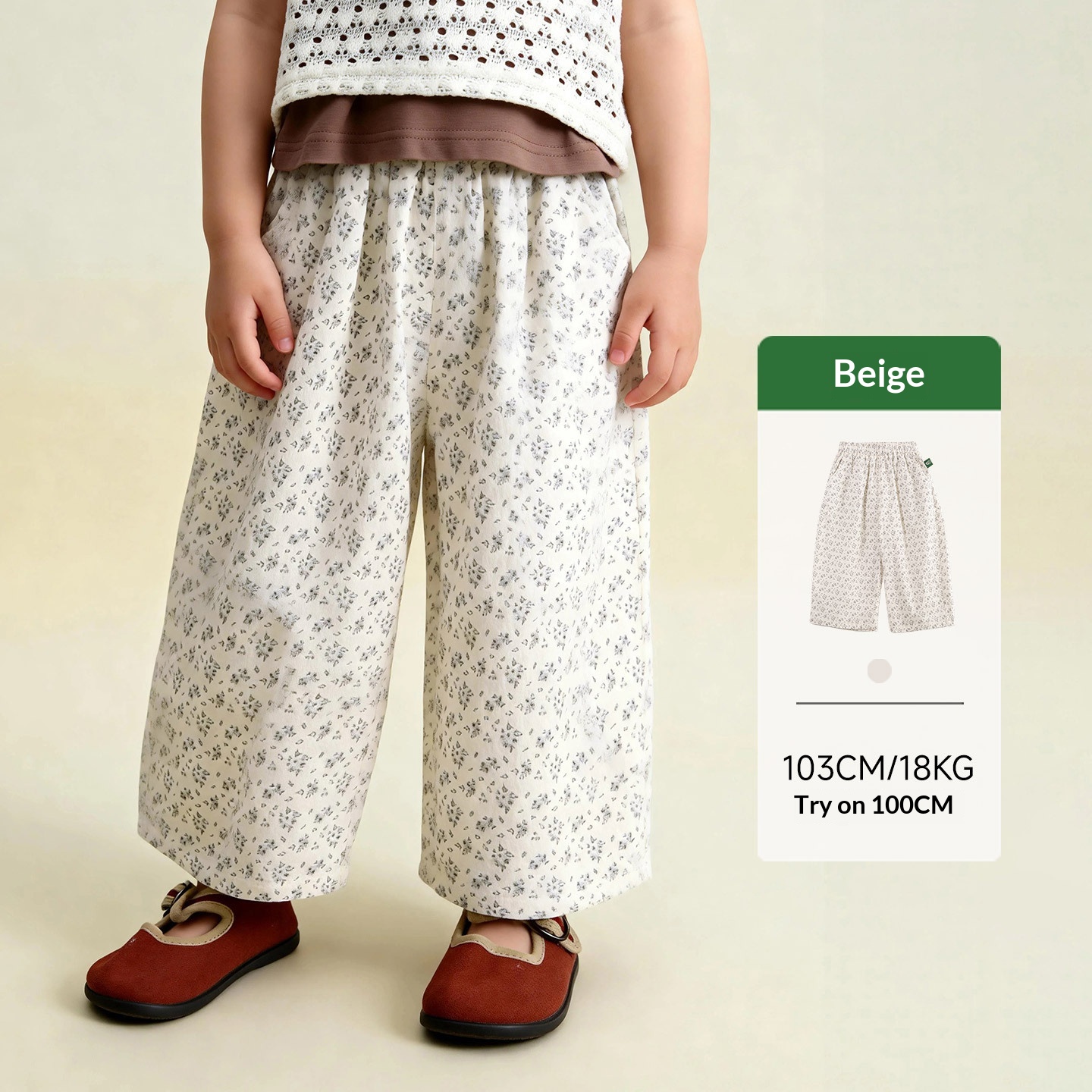 Mori-style Knitted Vest And Floral Wide-leg Pants Two-piece Set