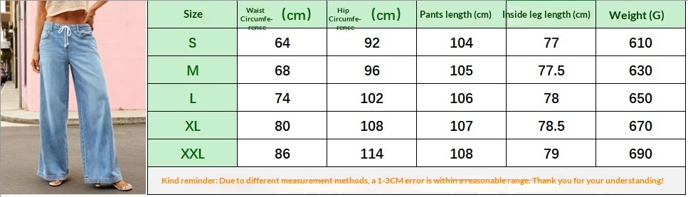 High-Waist Flared Wide-Leg Denim Jeans Size Chart
