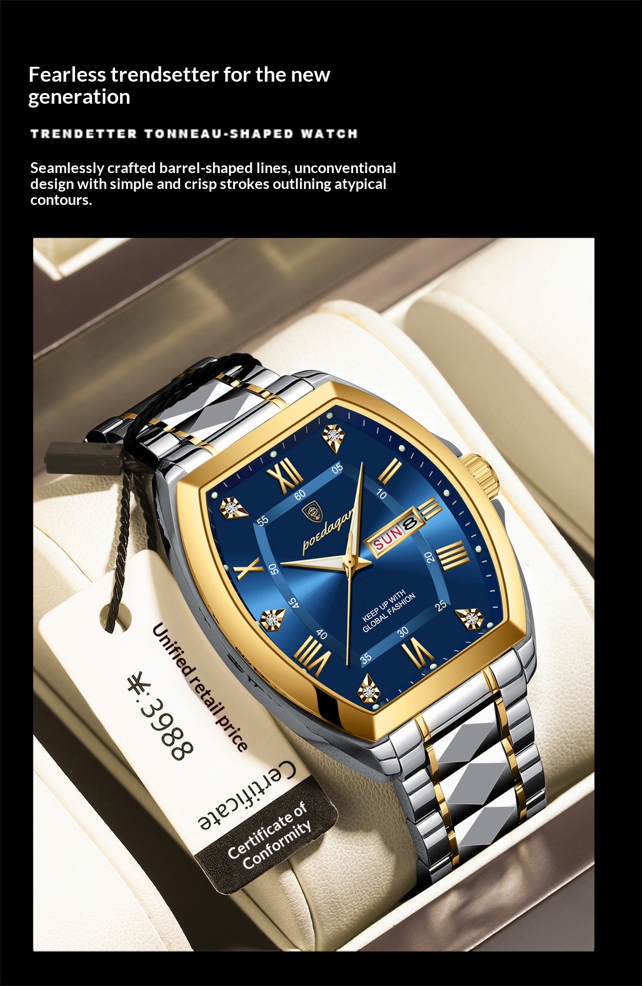 Poedagar 958 Luminous Barrel-shaped Quartz Watch for Men