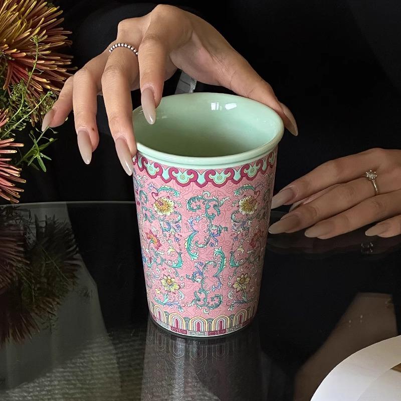 Cană vintage din ceramică, cu glazură smălțuită