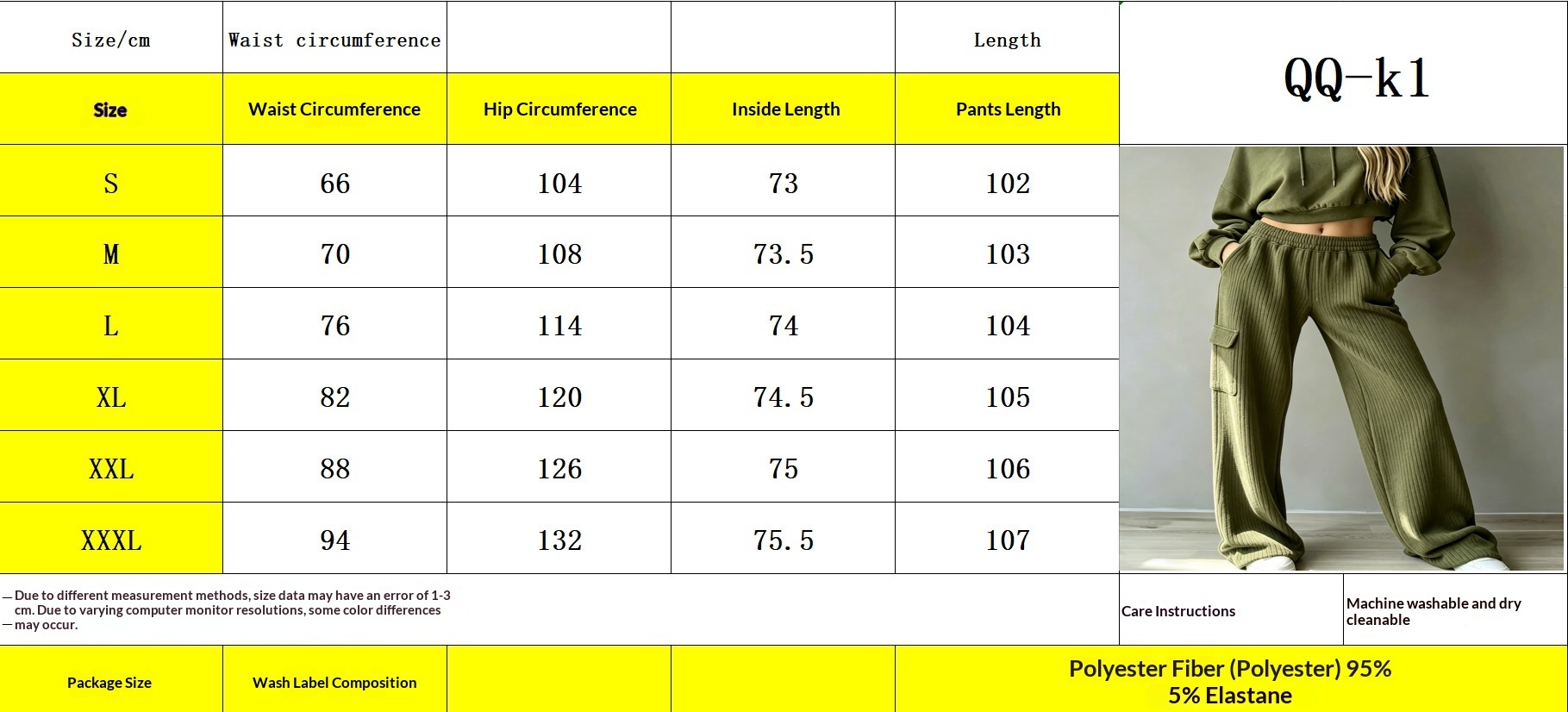High-Waist Drawstring Wide-Leg Corduroy Trousers Size Chart