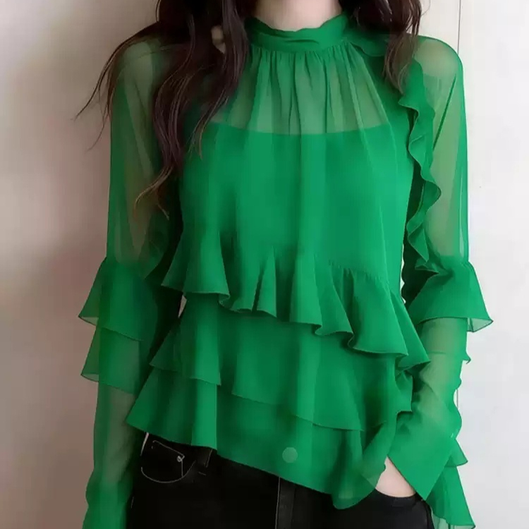Plus-size Women's Summer New Elegant Ruffled Light-luxury Long-sleeved Style