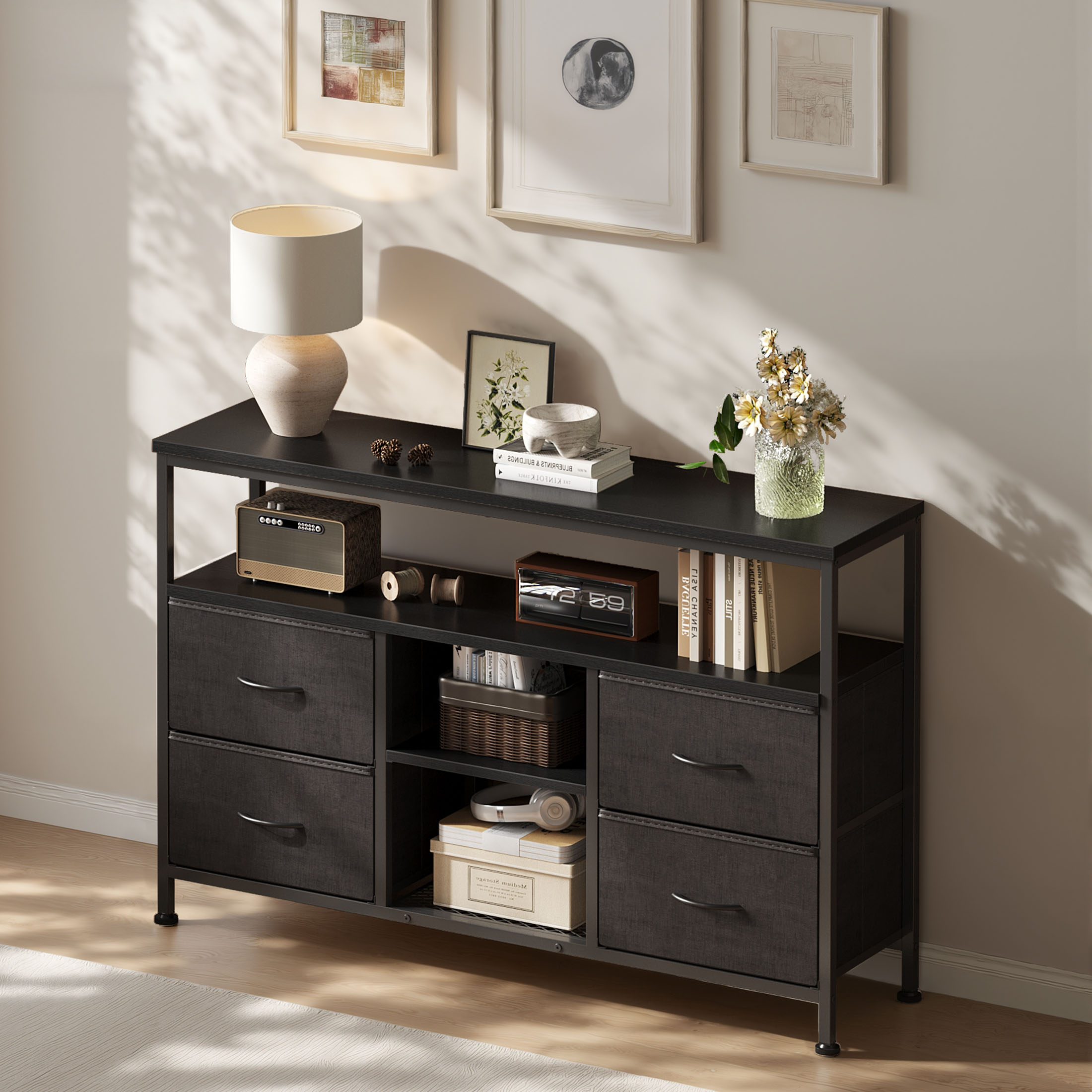 TV Stand, 4 Drawers, With LED Lights And Power Sockets, 50-inch TV Living Room Furniture, With Open Shelves And Adjustable Feet image 17