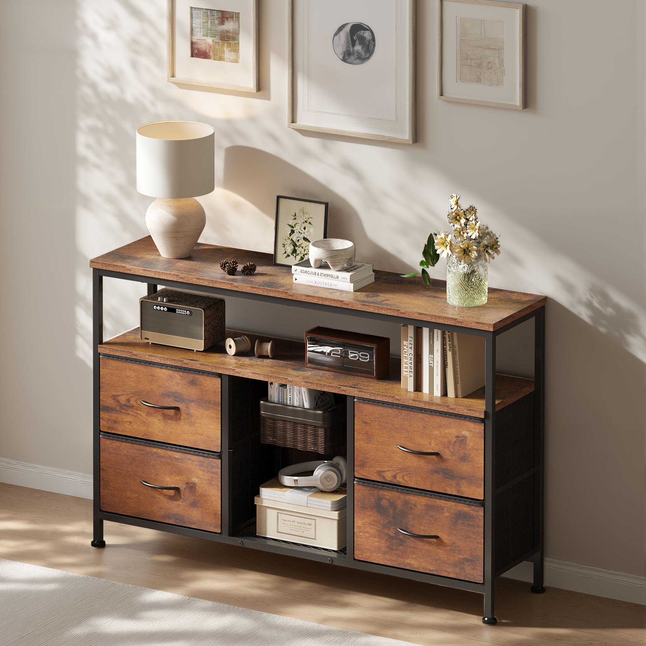 TV Stand, 4 Drawers, With LED Lights And Power Sockets, 50-inch TV Living Room Furniture, With Open Shelves And Adjustable Feet image 11