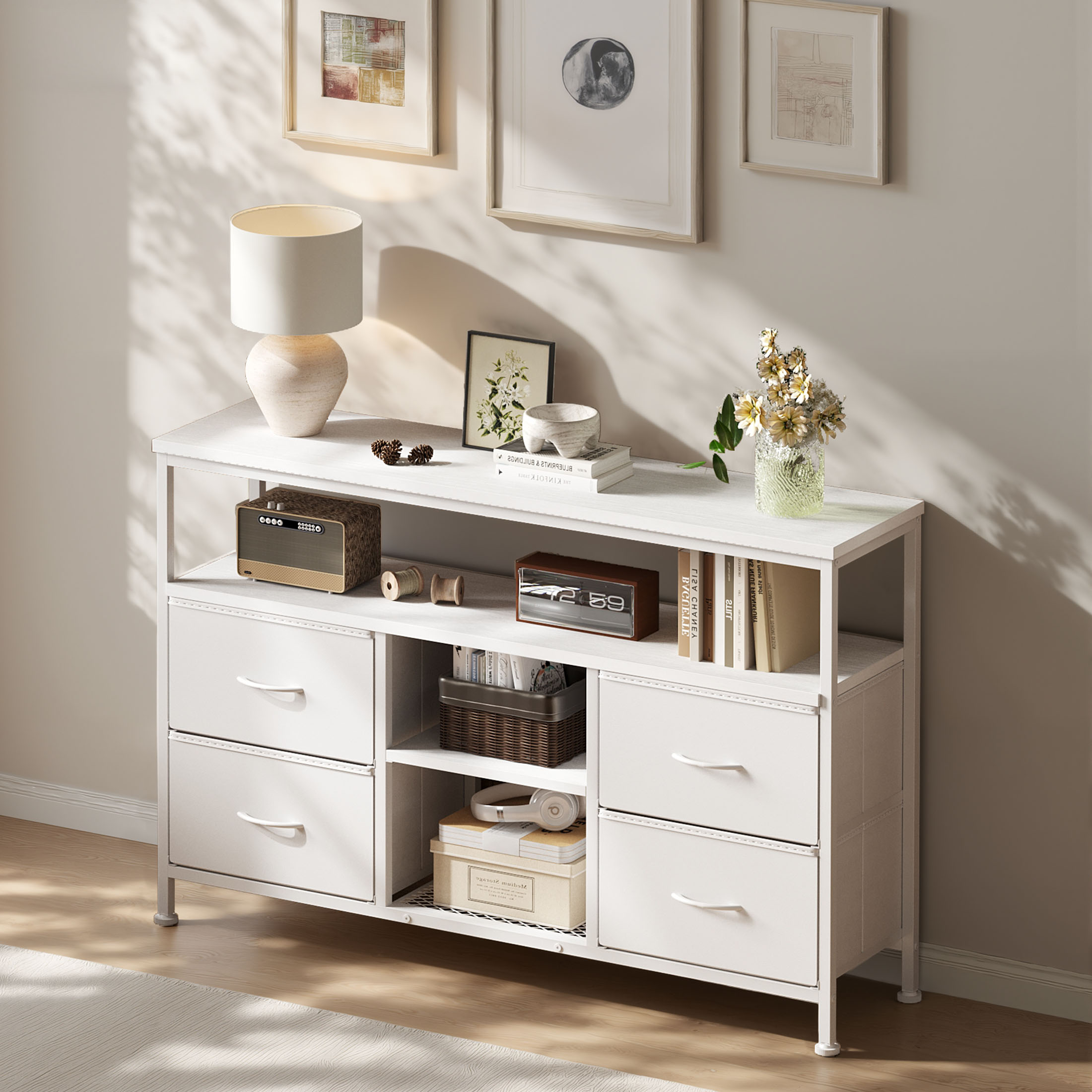 TV Stand, 4 Drawers, With LED Lights And Power Sockets, 50-inch TV Living Room Furniture, With Open Shelves And Adjustable Feet image 4