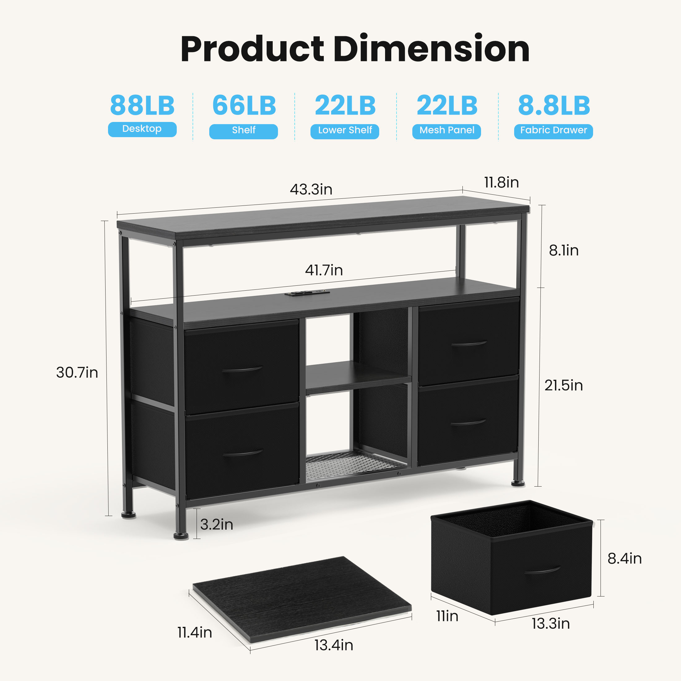 TV Stand, 4 Drawers, With LED Lights And Power Sockets, 50-inch TV Living Room Furniture, With Open Shelves And Adjustable Feet image 10