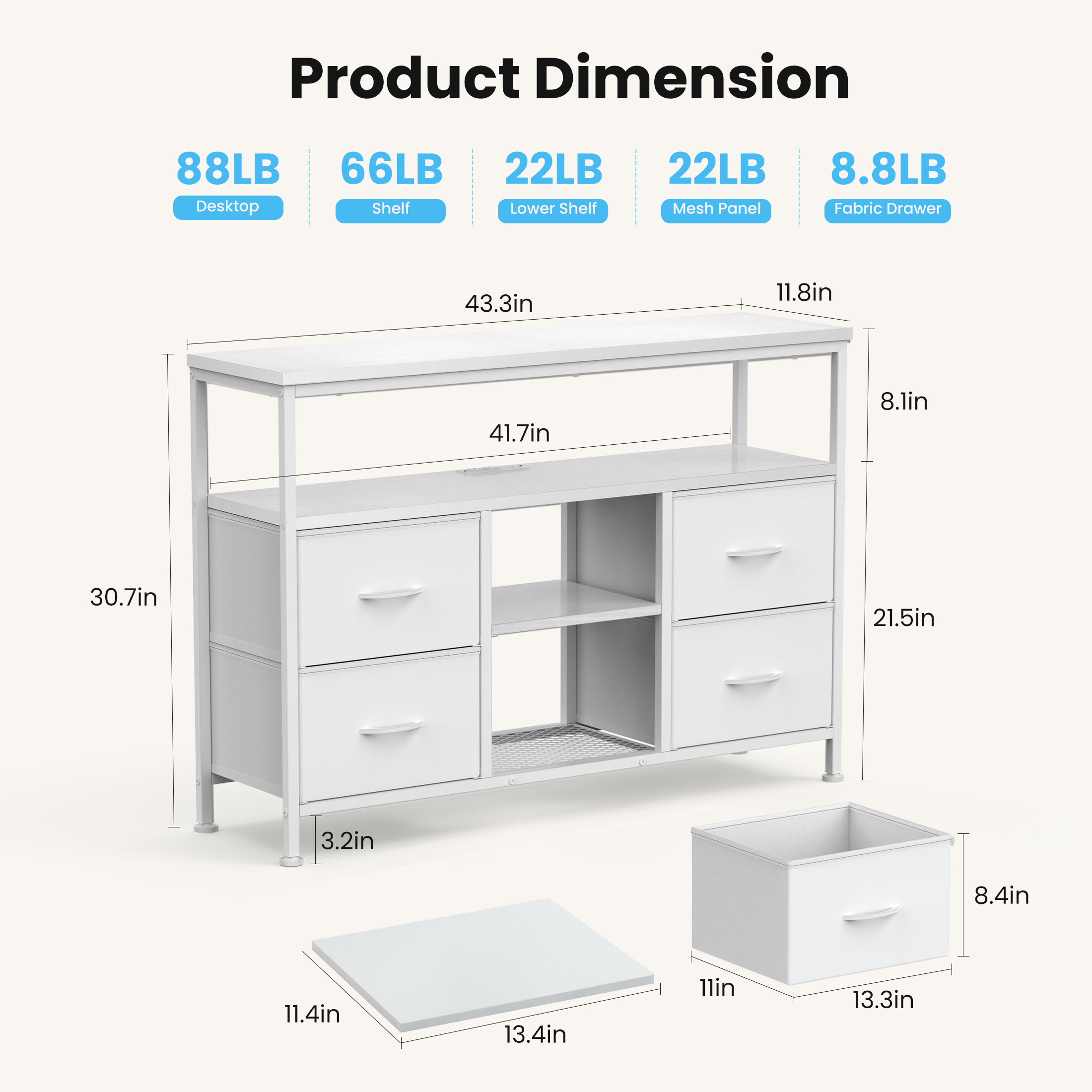 TV Stand, 4 Drawers, With LED Lights And Power Sockets, 50-inch TV Living Room Furniture, With Open Shelves And Adjustable Feet image 13
