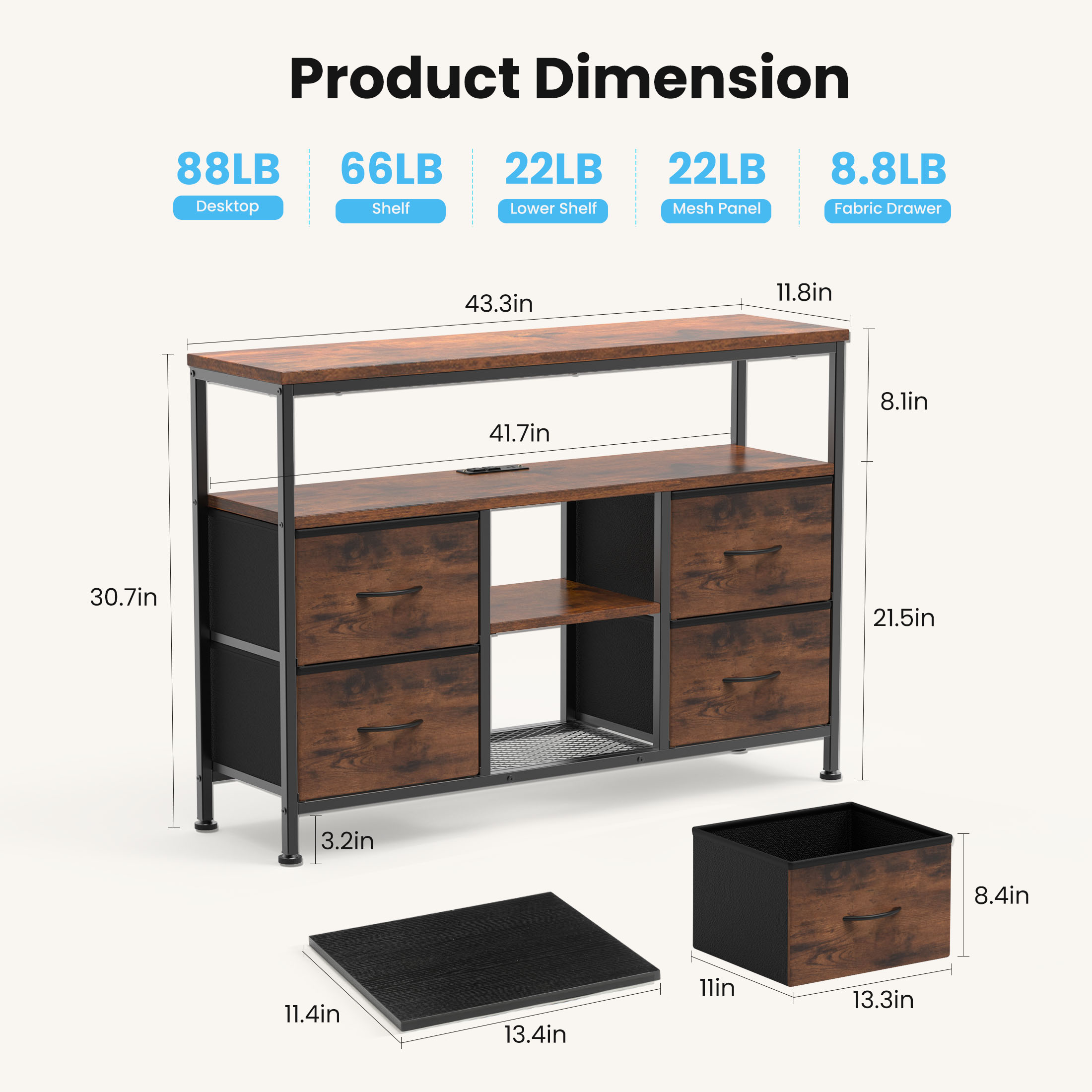 TV Stand, 4 Drawers, With LED Lights And Power Sockets, 50-inch TV Living Room Furniture, With Open Shelves And Adjustable Feet image 21