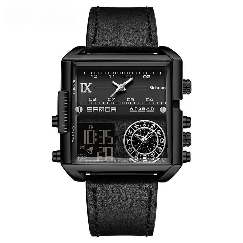 Mens Multifunctional Luminous Waterproof Watch 9008 Belt Black
