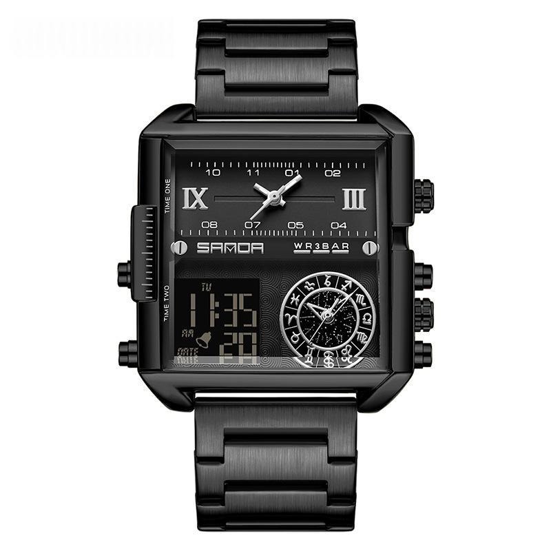 Mens Multifunctional Luminous Waterproof Watch 9008 Steel Belt Black