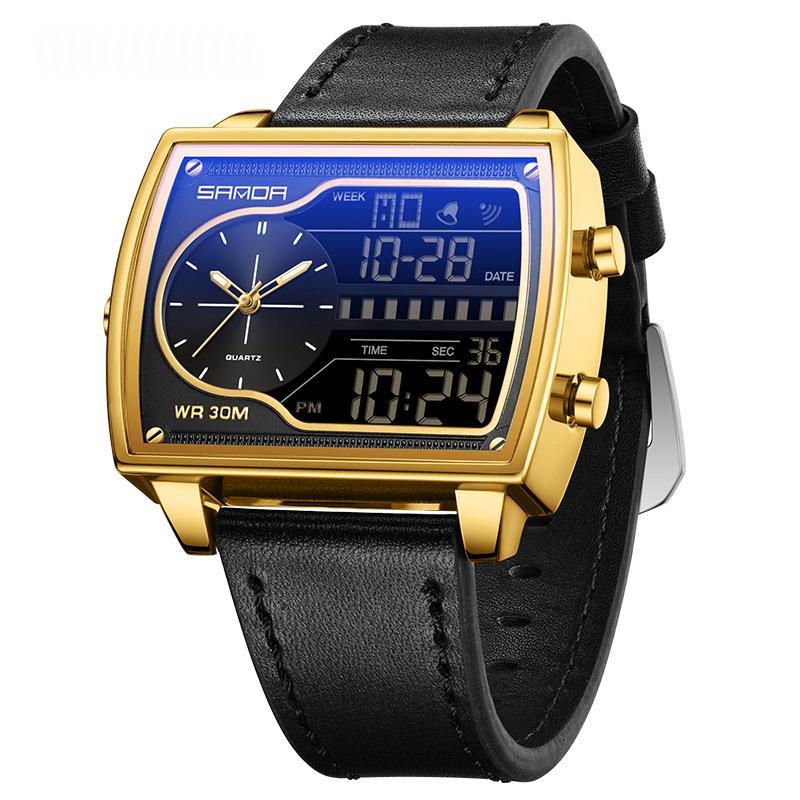 Mens Multifunctional Luminous Waterproof Watch 6163 Belt Black Gold