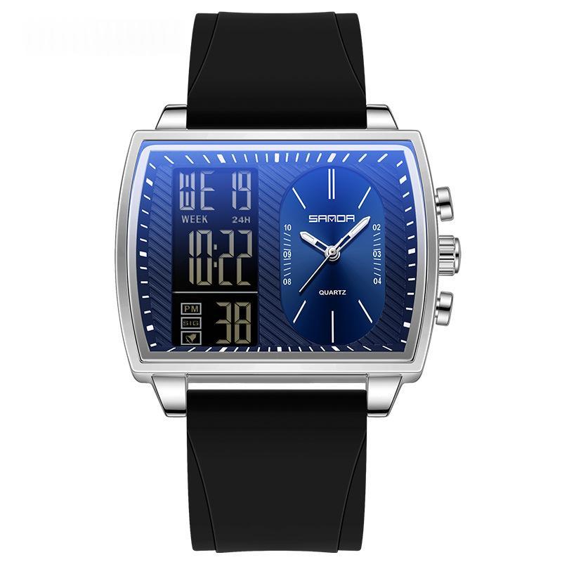 Mens Multifunctional Luminous Waterproof Watch 6238 Silicone Silver Blue