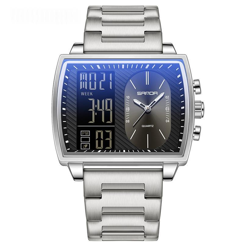Mens Multifunctional Luminous Waterproof Watch 6238 Steel Belt Silver Black