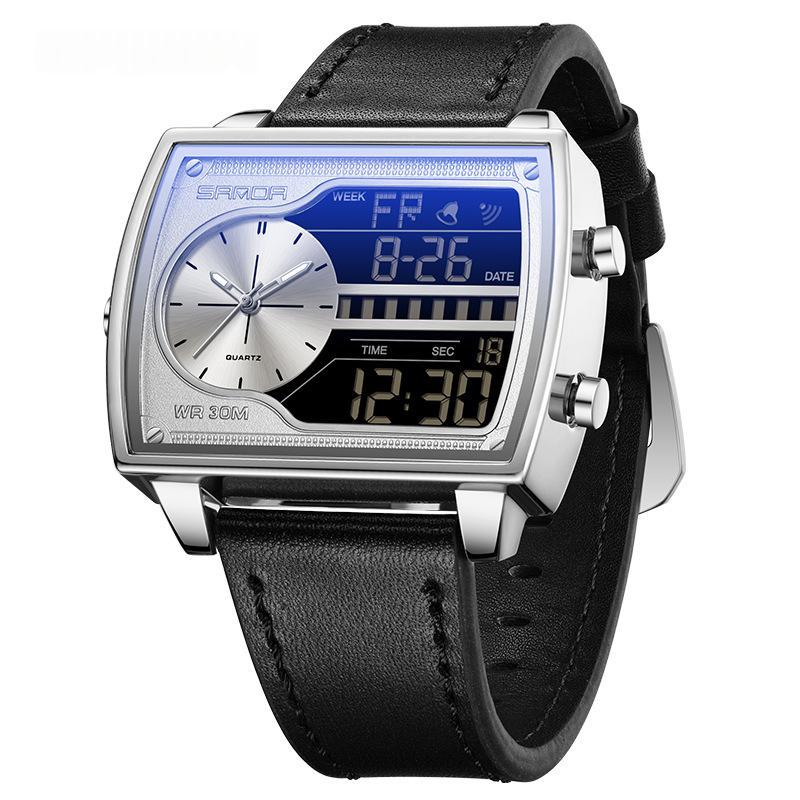 Mens Multifunctional Luminous Waterproof Watch 6163 Belt Black Silver