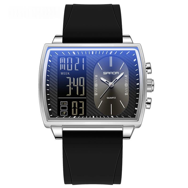 Mens Multifunctional Luminous Waterproof Watch 6238 Silicone Black Silver
