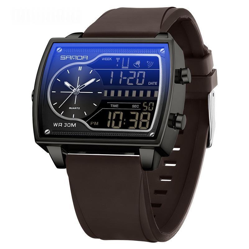 Mens Multifunctional Luminous Waterproof Watch 6163 Silicone Coffee Black