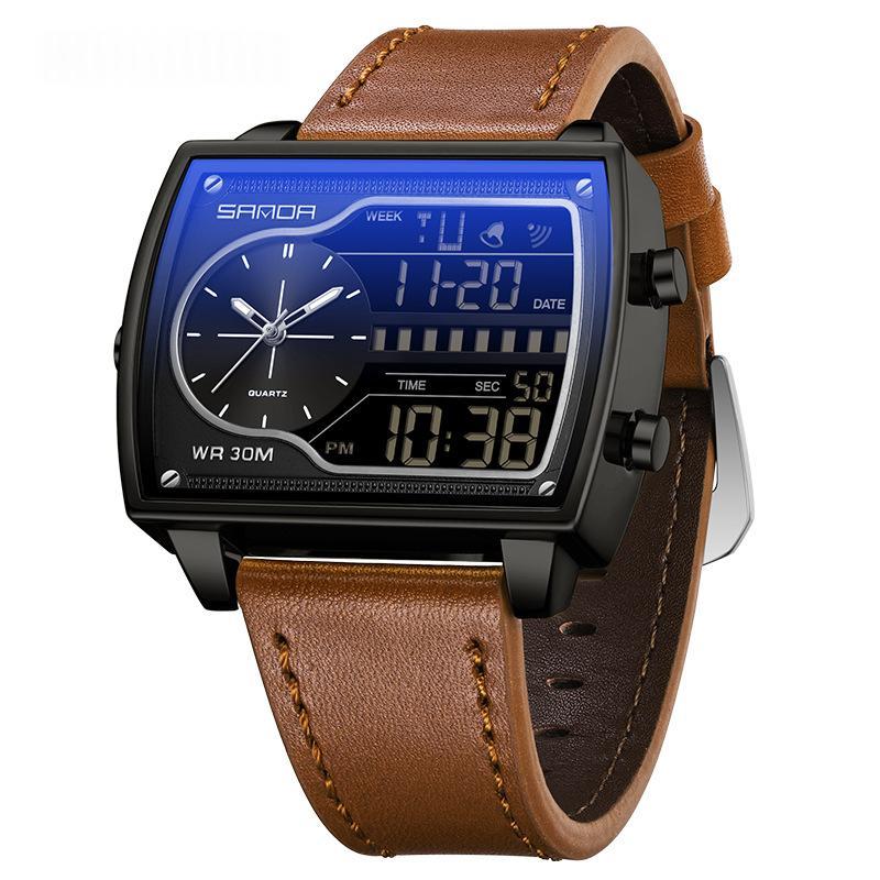 Mens Multifunctional Luminous Waterproof Watch 6163 Belt Coffee Black