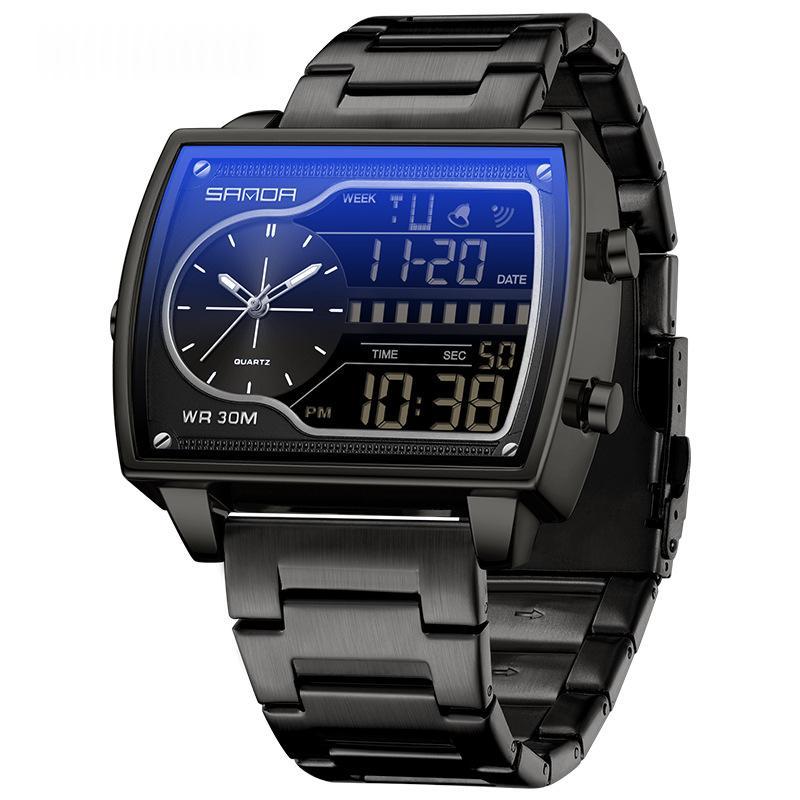 Mens Multifunctional Luminous Waterproof Watch 6163 Steel Belt Black
