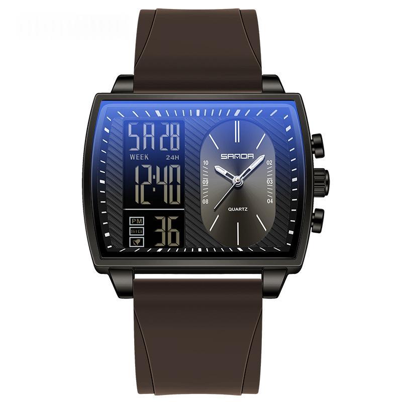 Mens Multifunctional Luminous Waterproof Watch 6238 Silicone Coffee Black