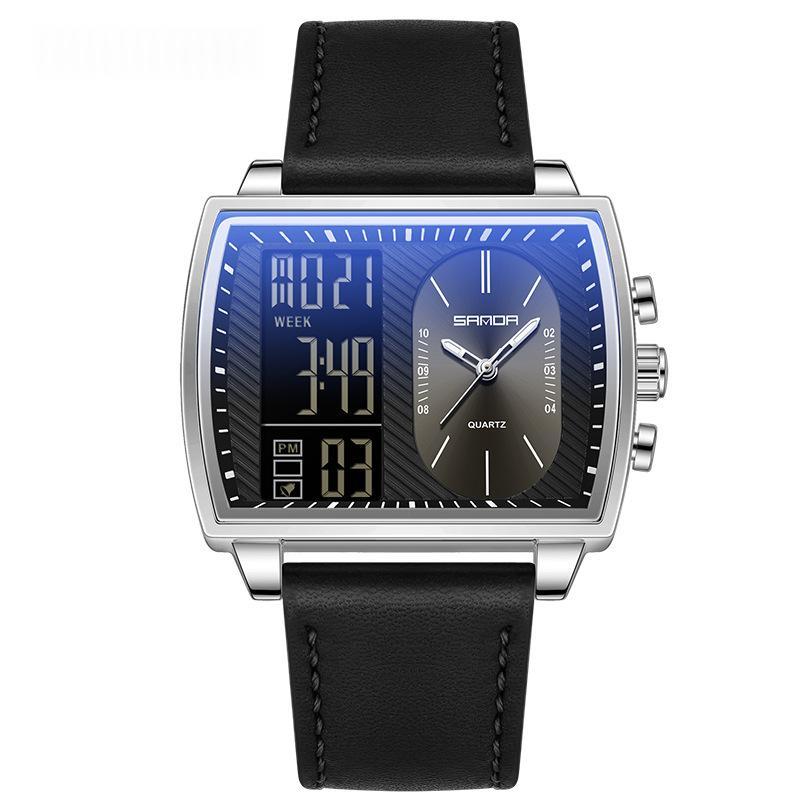 Mens Multifunctional Luminous Waterproof Watch 6238 Belt Black Silver