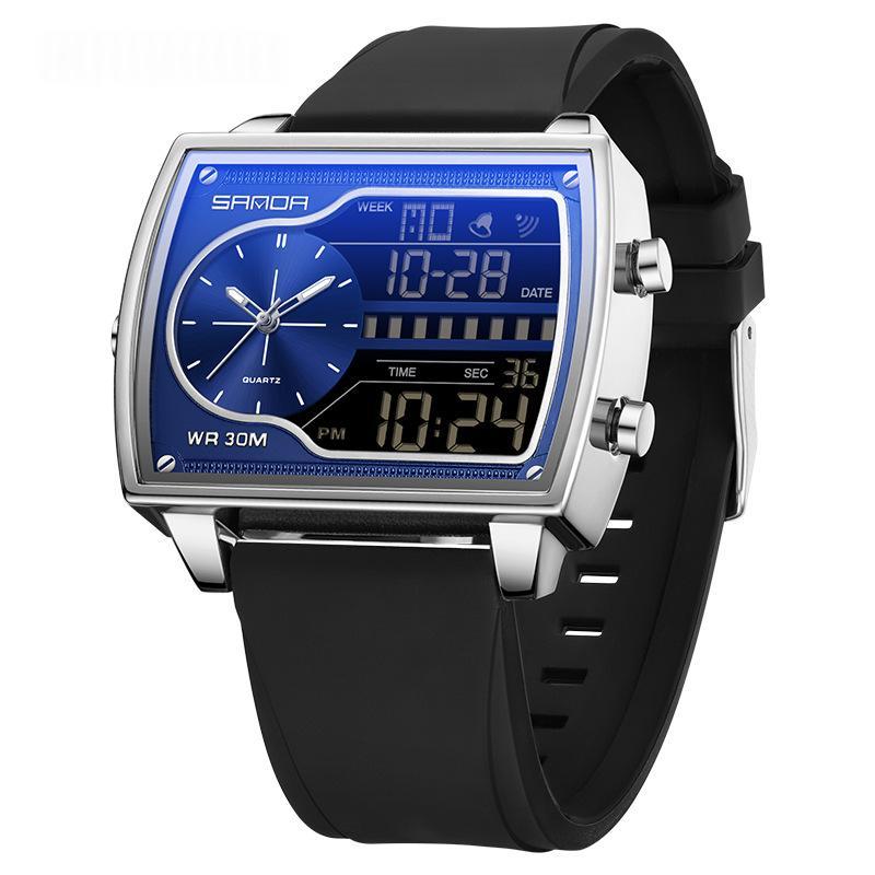 Mens Multifunctional Luminous Waterproof Watch 6163 Silicone Black And Blue