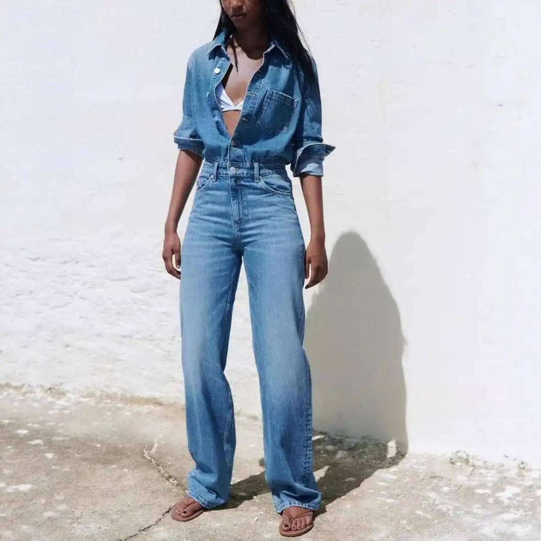 Womens Long Jumpsuit With A Turn-down Collar