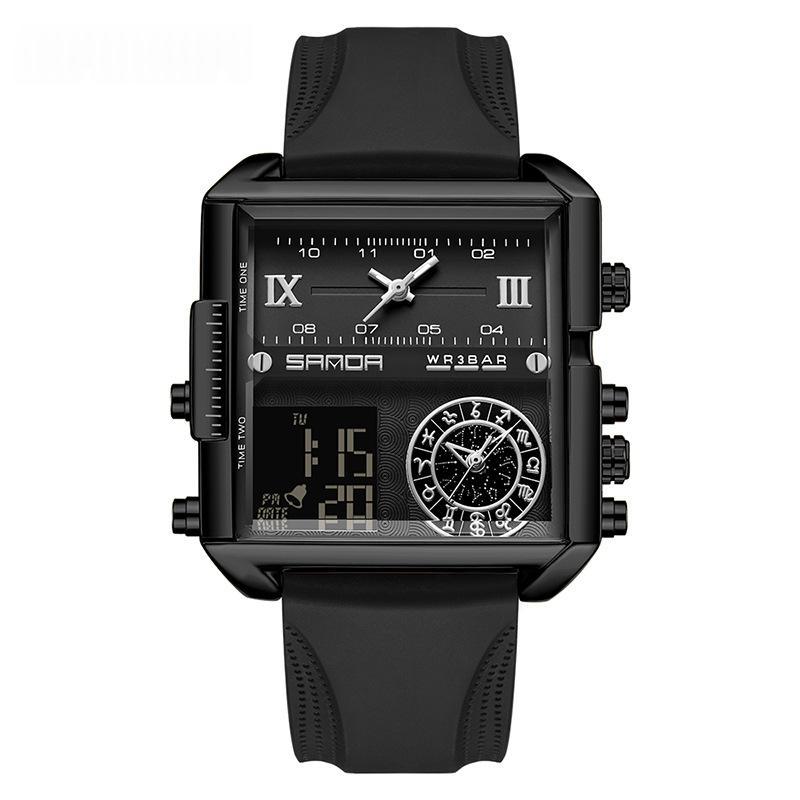 Mens Multifunctional Luminous Waterproof Watch 9008 Silicone Black