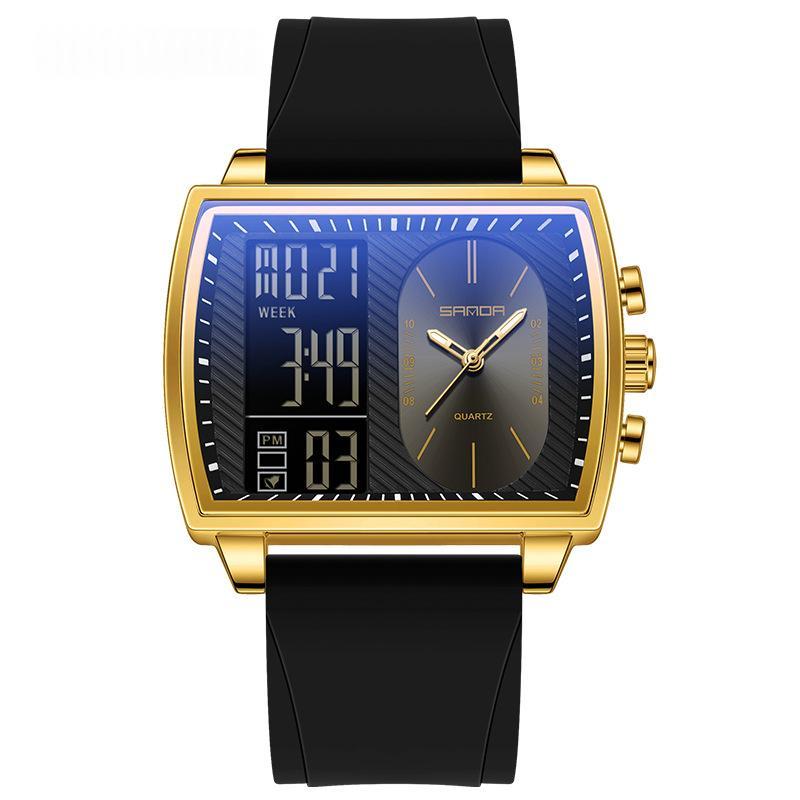 Mens Multifunctional Luminous Waterproof Watch 6238 Silicone Black Gold