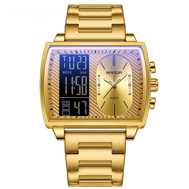 Mens Multifunctional Luminous Waterproof Watch 6238 Steel Belt Gold