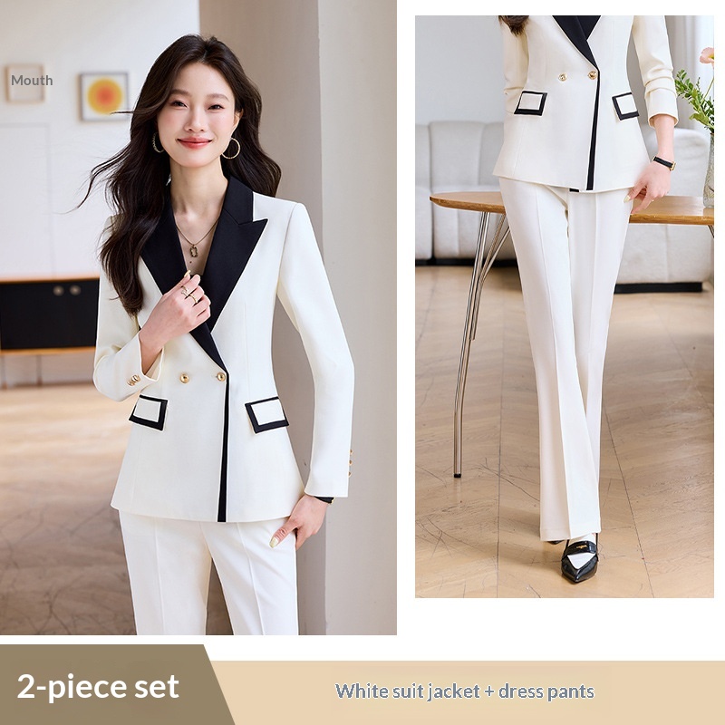 Style: White Suit And Bootcut Pants, Size: XXL - Autumn New Womens Long-sleeve Professional Suit Pants