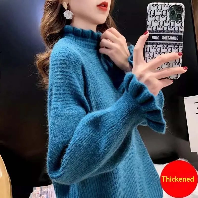 New Loose-fit Figure-flattering Thickened Knit Bottoming Top