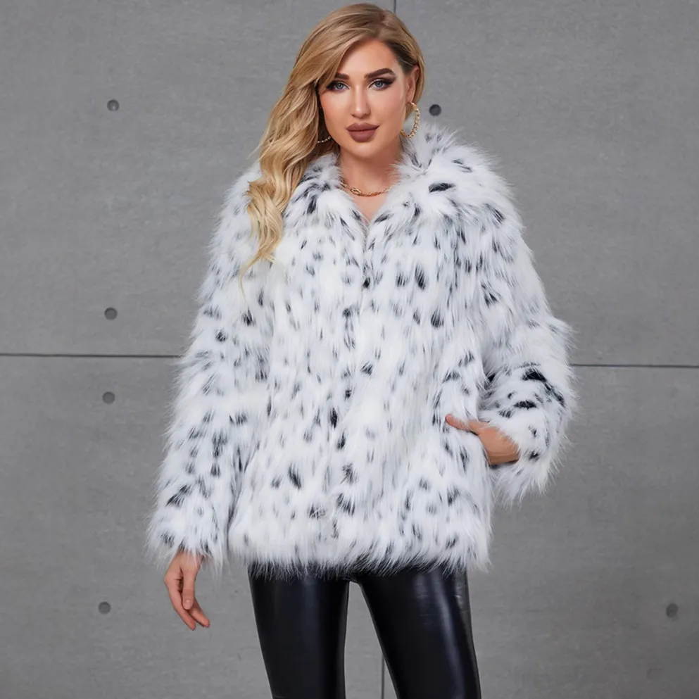 Notch-collar Ocelot Leopard-print Statement Fur Coat