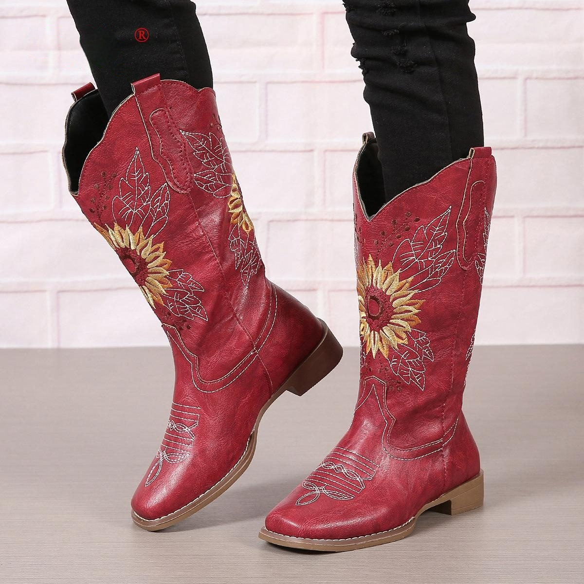 Embroidered Mid-Calf Boots, picture 3 of 7