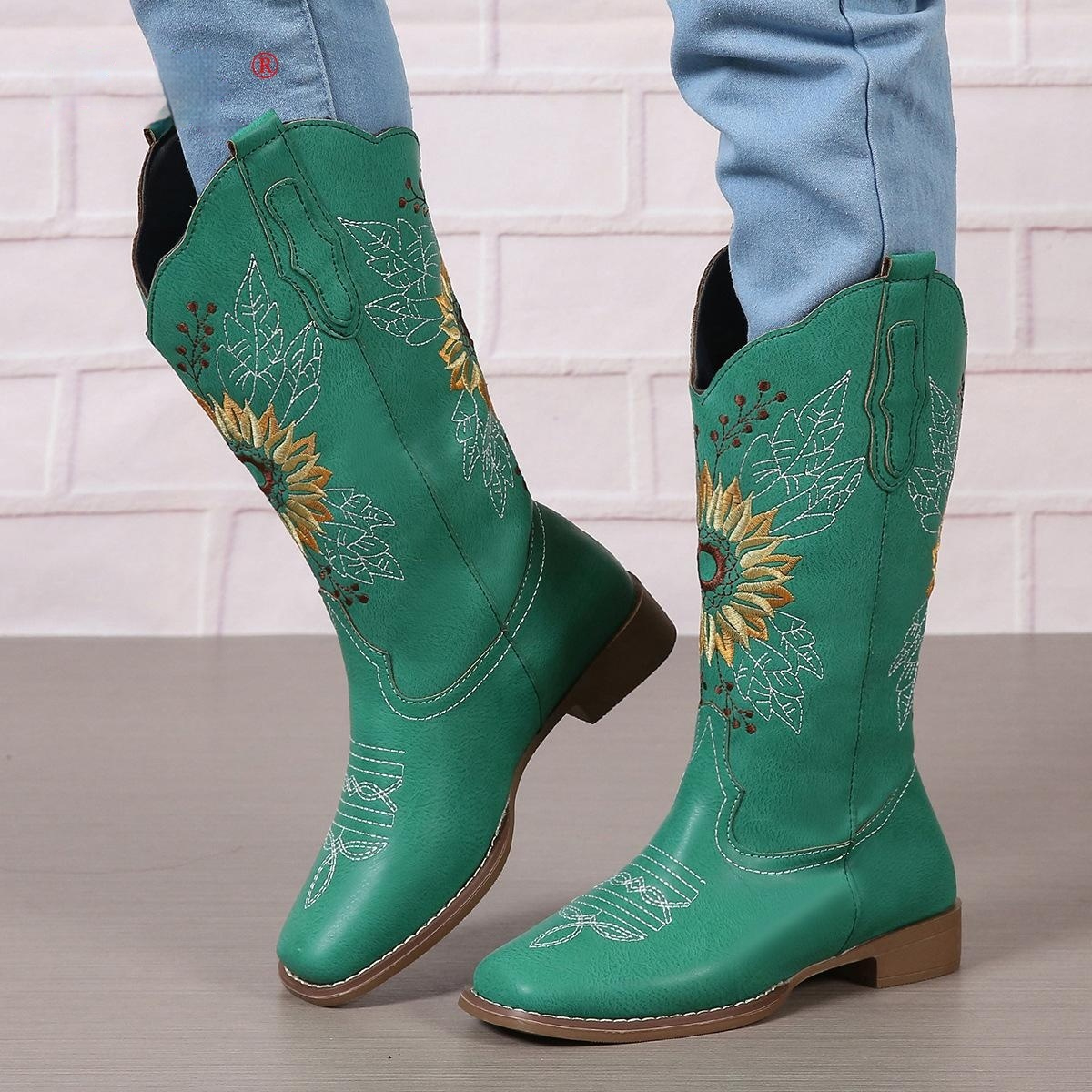 Embroidered Mid-Calf Boots, picture 2 of 7