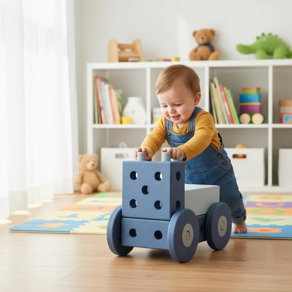 Children's Blue-Yellow Three-in-One Learning Walkie Car Assembly Vehicle