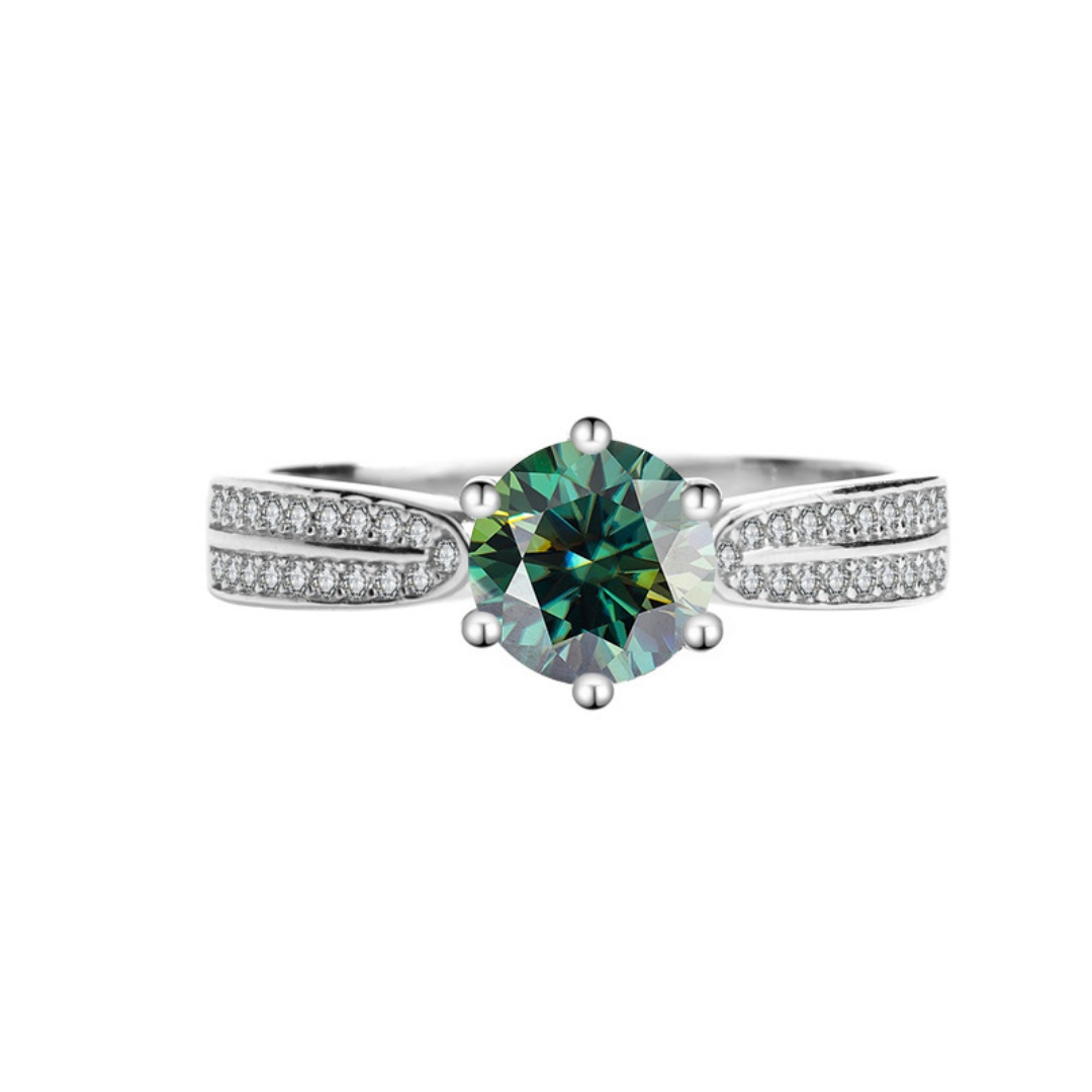 Color: Green, style: 1 carat-Hk 11, Size:  - S925 Silver Moissanite Star Queen Ring Wedding Proposal