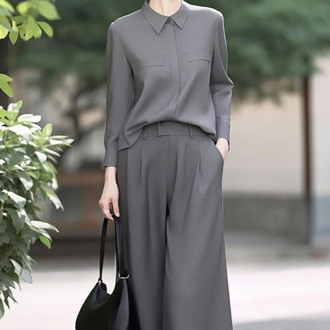 Powerful Aura Gray Shirt Suit With Tailored Pants For Women