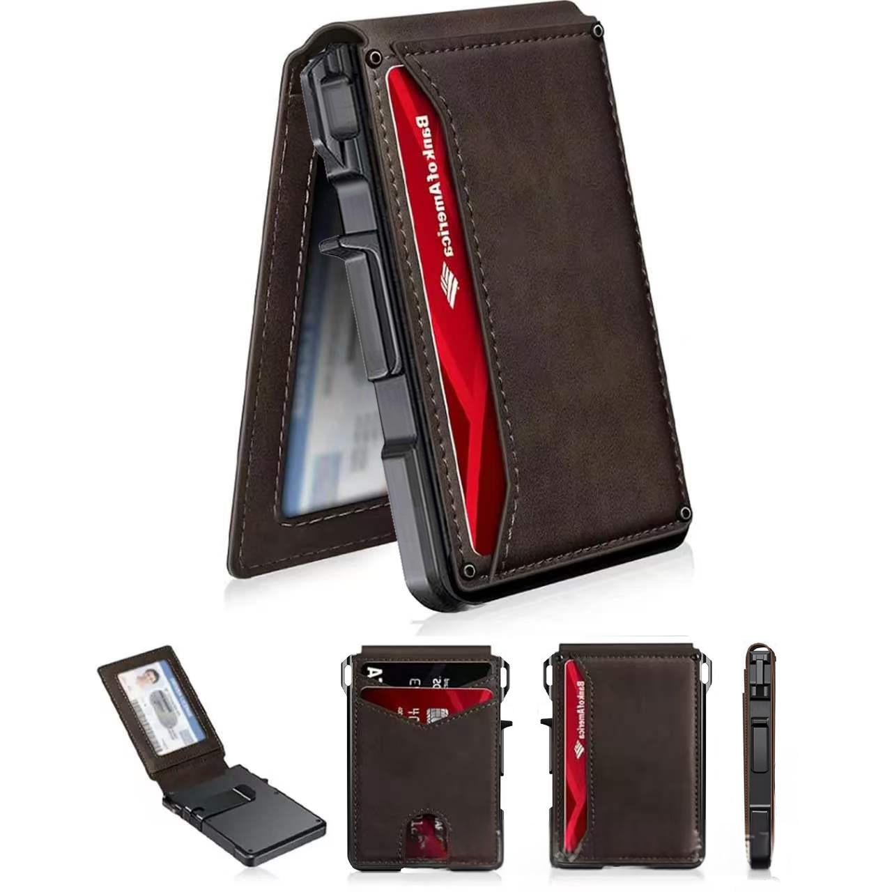 Cross-border Carbon-fiber Leather Case Aluminum Holder Card Brown 110mmX78X20