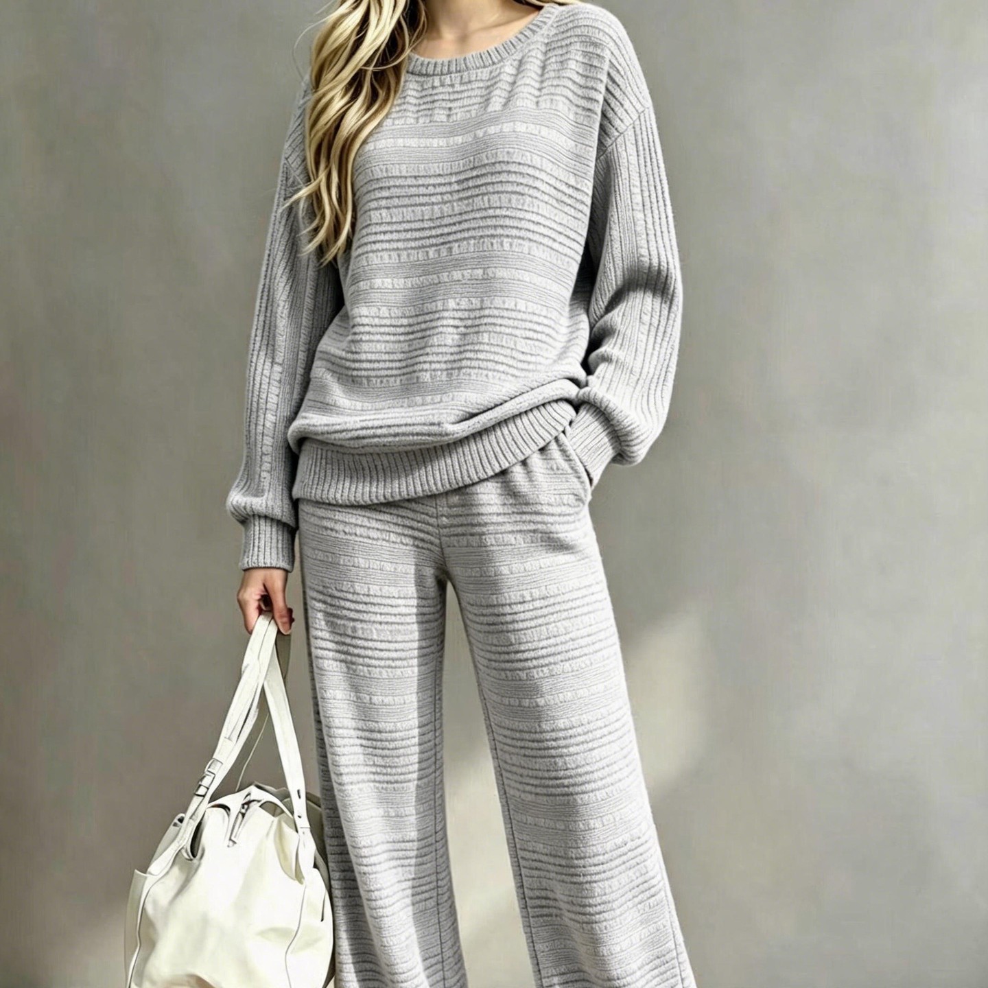 Round-neck Long-sleeve Top And Wide-leg Pants Two-piece Set
